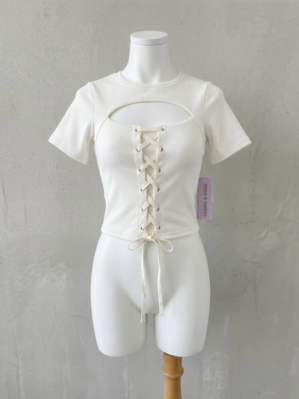 Lace-Up Cutout Crop Top - White